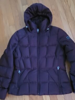 Calvin Klein Quilted Hooded Jacket in Deep Plum